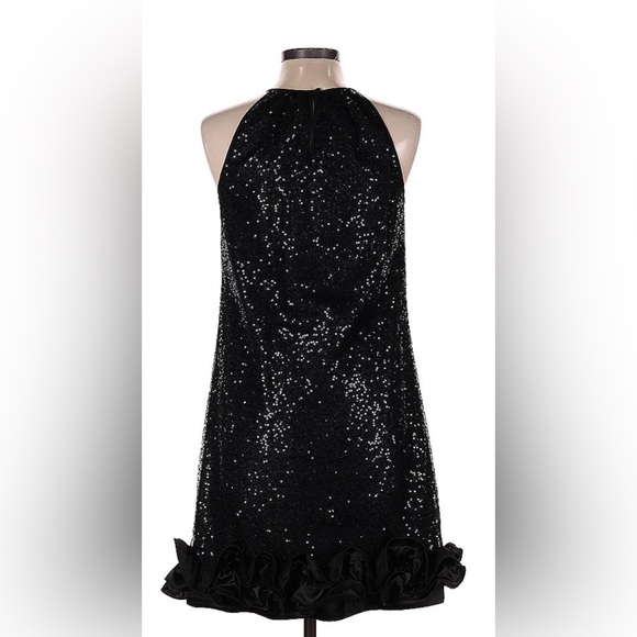 Jessica Howard Black Sequin Cocktail Dress with ruffle trim  size 8 - Picture 3 of 3